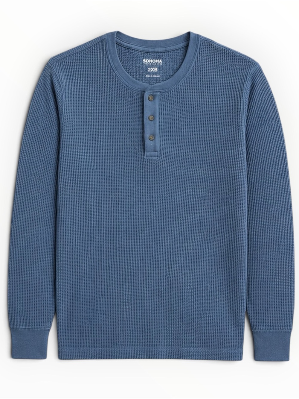 NWT Sonoma Waffle Henley Shirt 2XB Big Tall Blue Gray Long Sleeve Cotton Tee
